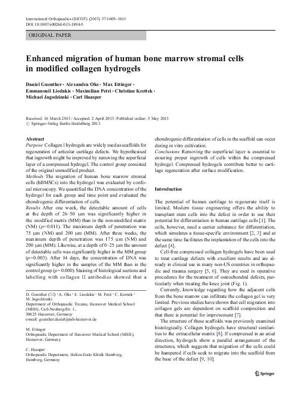(PDF) Enhanced migration of human bone marrow stromal cells in modified ...