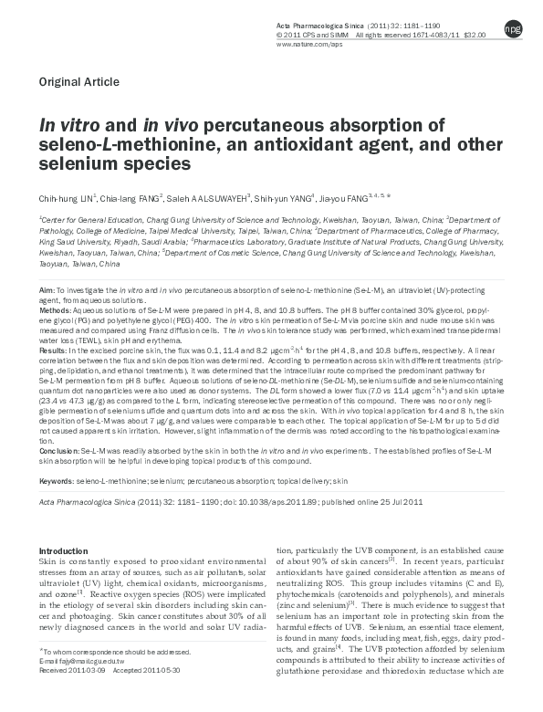 (PDF) In vitro and in vivo percutaneous absorption of seleno-L ...