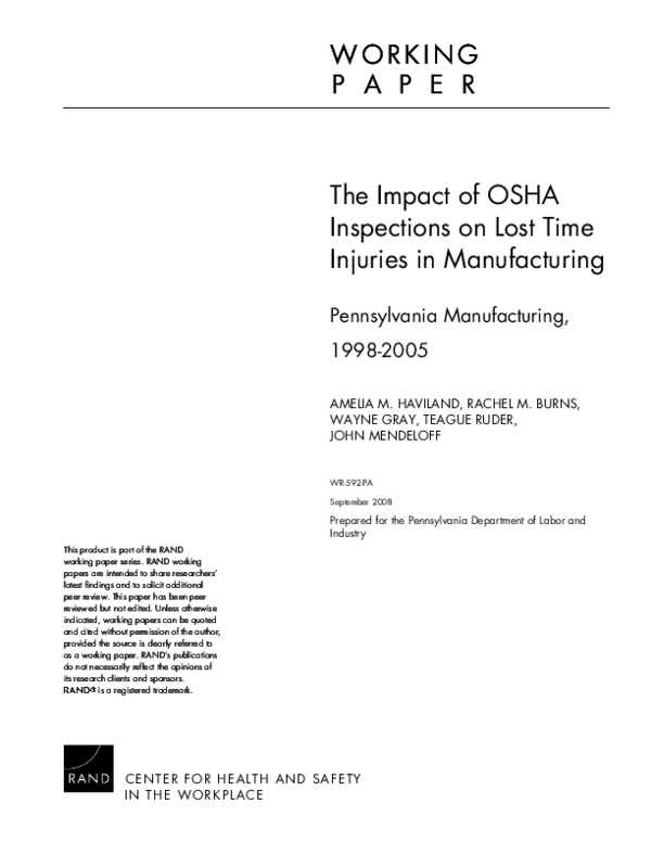 (PDF) The Impact of OSHA Inspections on Lost Time Injuries in