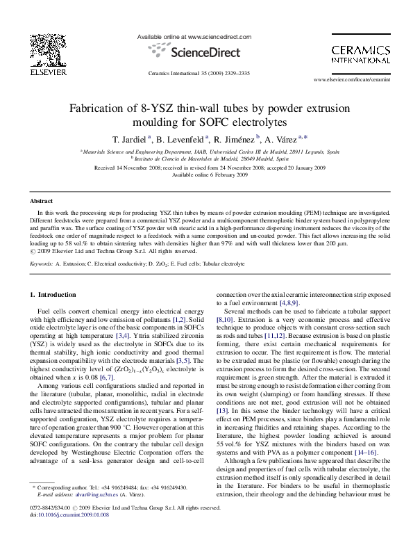 (PDF) Optimization of the Processing of 8‐YSZ Powder by Powder