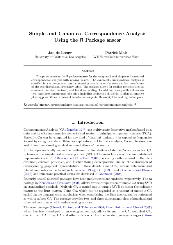 (PDF) Simple and Canonical Correspondence Analysis Using the R Package ...