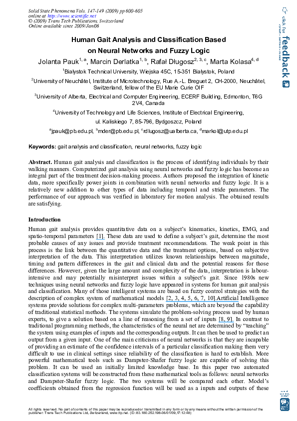 (PDF) Human Gait Analysis and Classification Based on Neural Networks ...