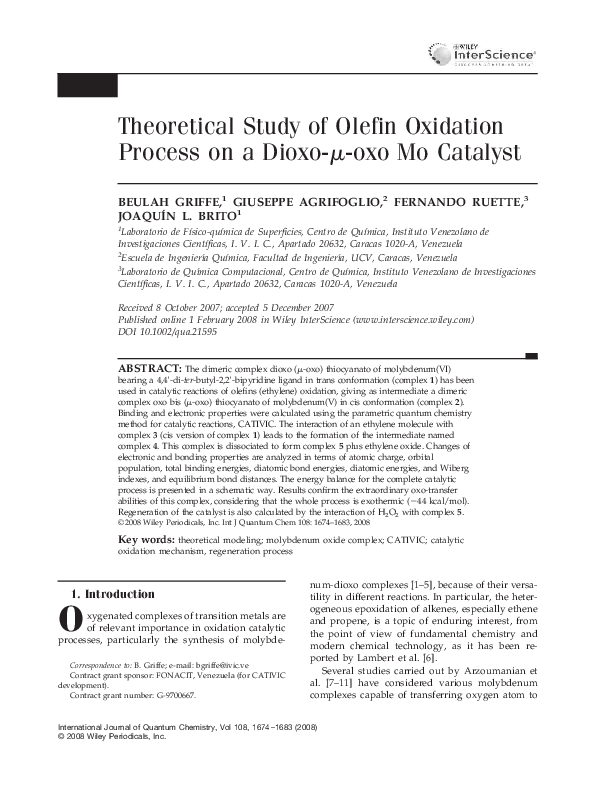 (PDF) Theoretical study of olefin oxidation process on a dioxo-mu-oxo ...