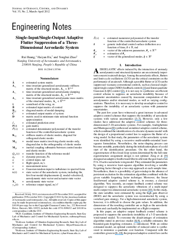 (PDF) Single-Input/Single-Output Adaptive Flutter Suppression of a ...