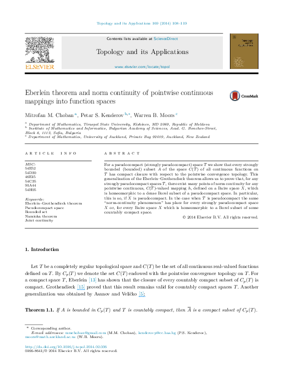 (PDF) Eberlein theorem and norm continuity of pointwise continuous