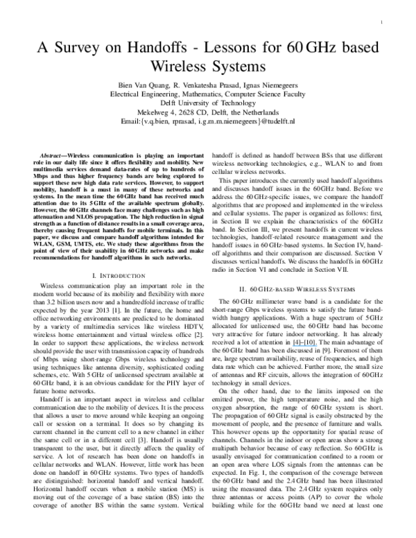 (PDF) Handoff in Radio over Fiber Indoor Networks at 60 GHz