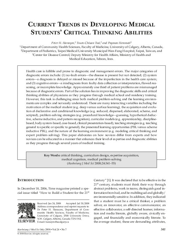 Pdf Current Trends In Developing Medical Students Critical Thinking