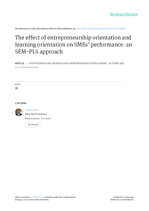 (PDF) The effect of entrepreneurship orientation and learning ...