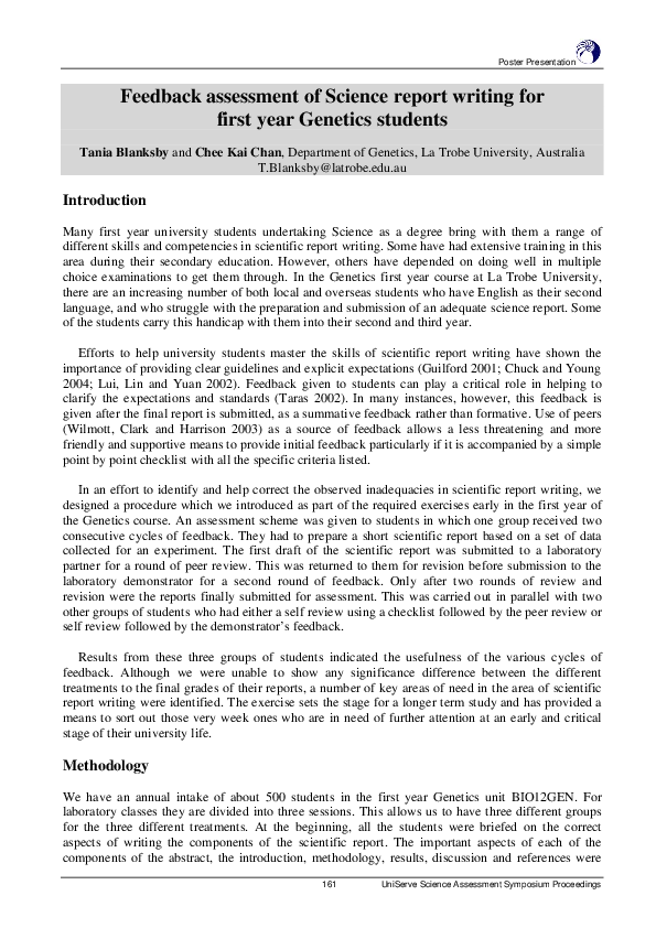 (PDF) Feedback assessment of Science report writing for first year ...