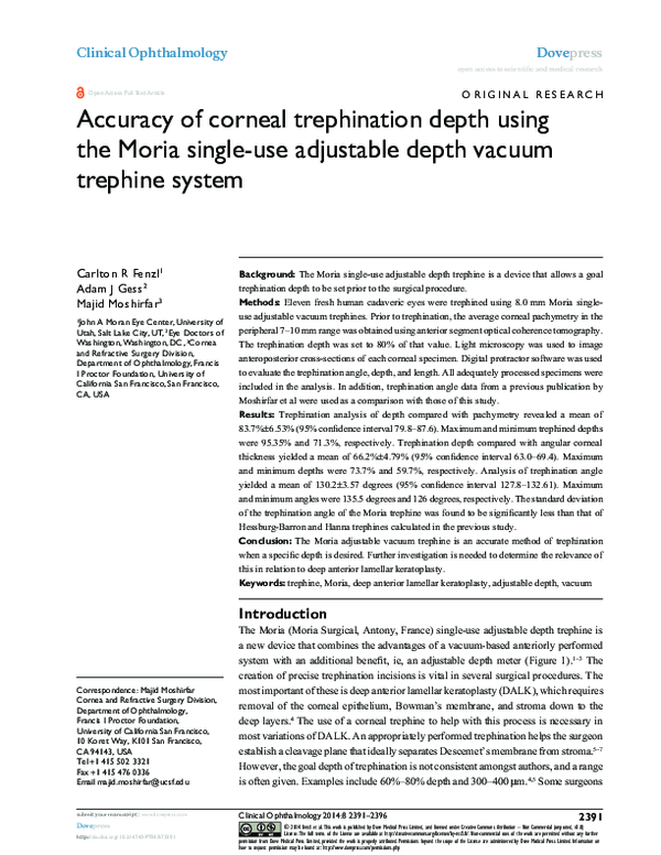 (PDF) Accuracy of corneal trephination depth using the Moria single-use ...