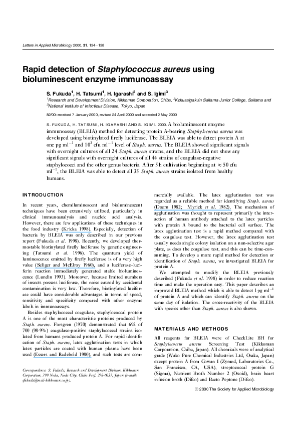 (PDF) Rapid detection of Staphylococcus aureus using bioluminescent ...