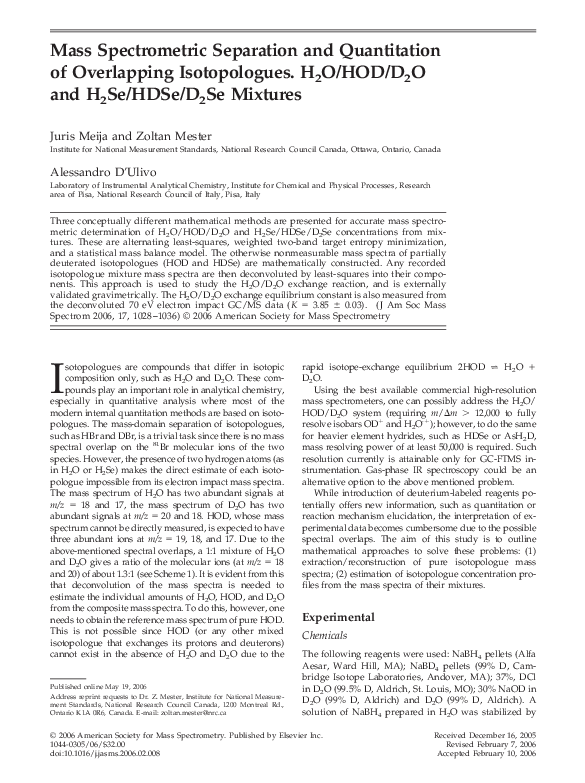 (PDF) Mass spectrometric separation and quantitation of overlapping ...
