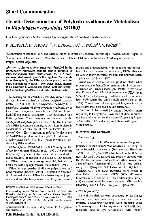 (PDF) Genetic determination of polyhydroxyalkanoate metabolism in ...