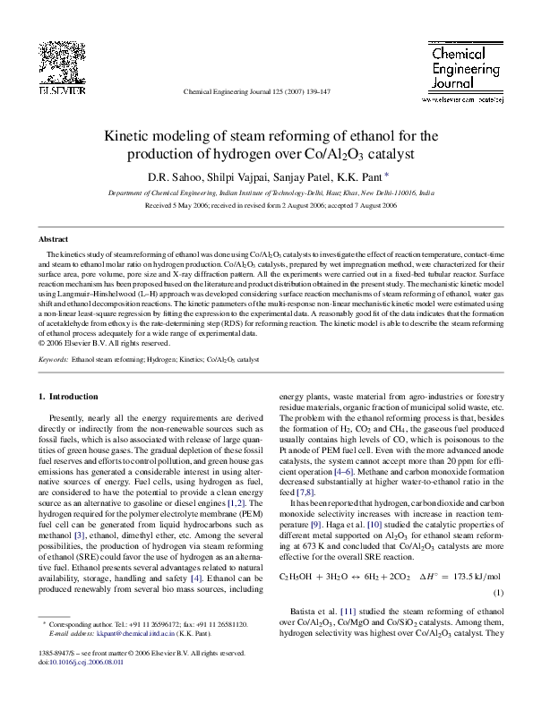 (PDF) Kinetic modeling of steam reforming of ethanol for the production ...