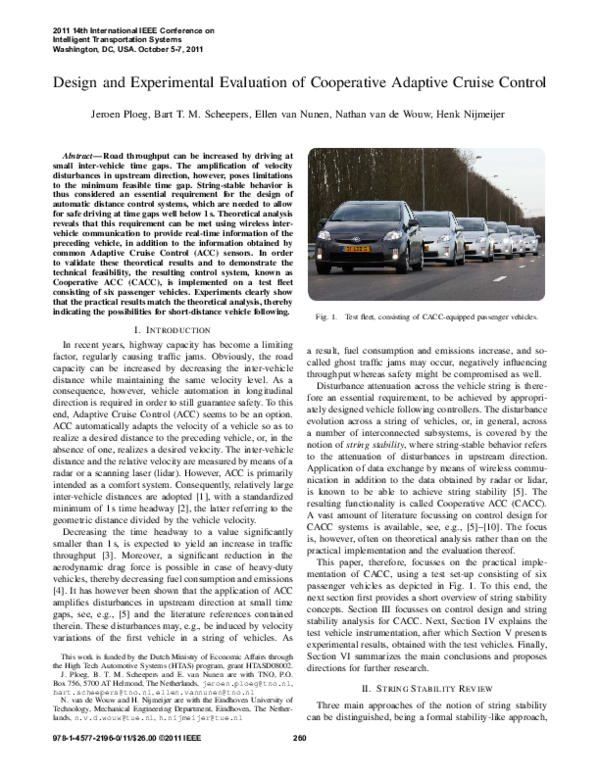 (PDF) Design and experimental evaluation of cooperative adaptive cruise
