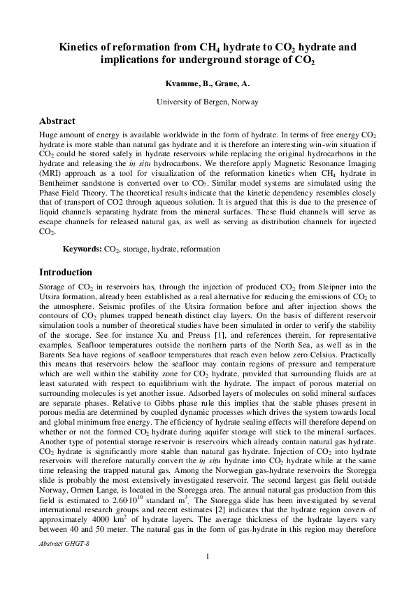 (PDF) Kinetics of reformation from CH4 hydrate to CO2 hydrate and ...