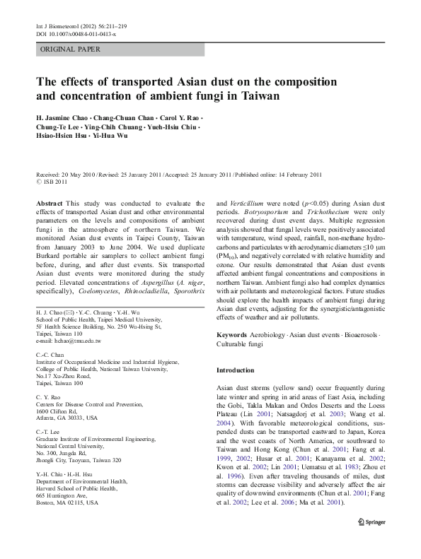 (PDF) The effects of transported Asian dust on the composition and ...