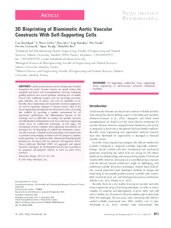 (PDF) 3D Bioprinting of Biomimetic Aortic Vascular Constructs With Self ...