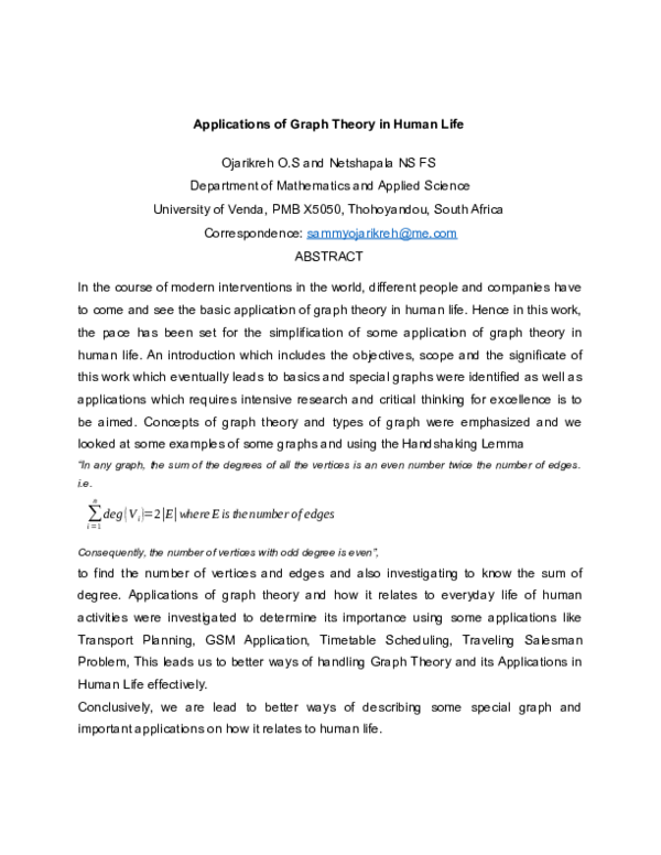 (DOC) Applications of Graph Theory in Human Life