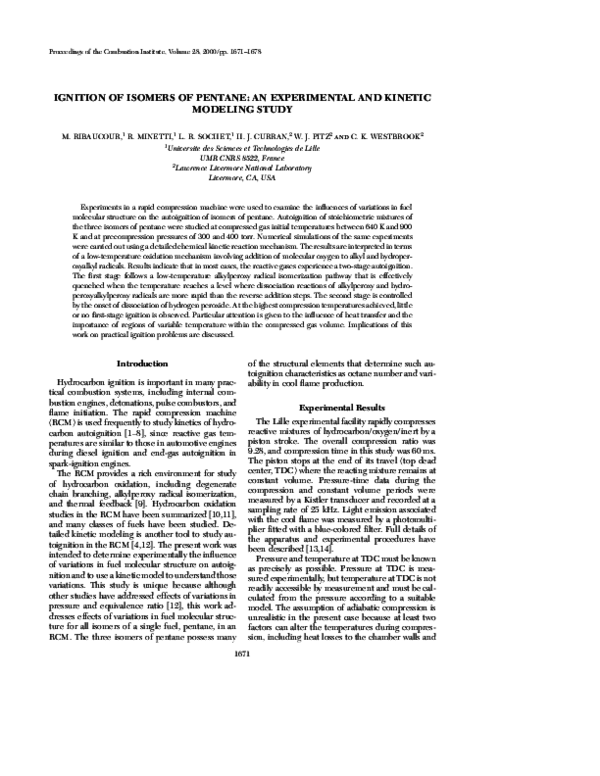 (PDF) Ignition of isomers of pentane: An experimental and kinetic ...