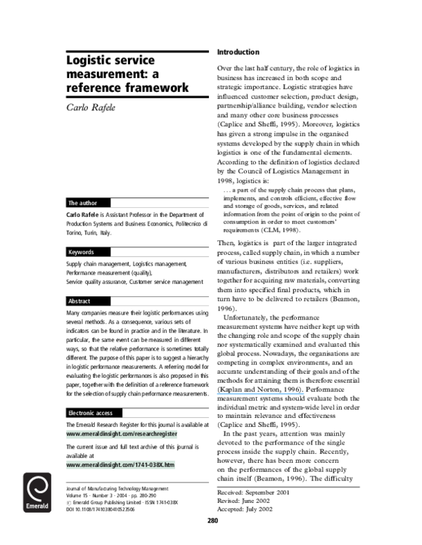(PDF) Logistic service measurement: a reference framework