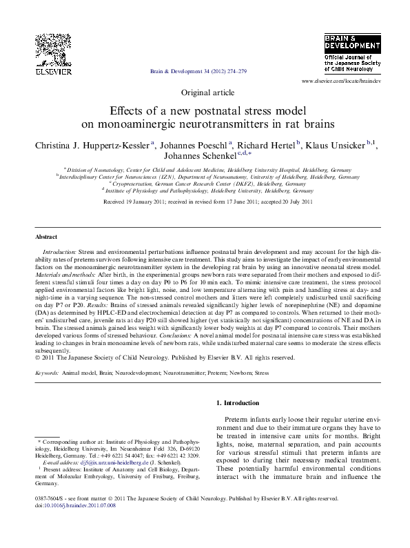 (PDF) Effects of a new postnatal stress model on monoaminergic ...