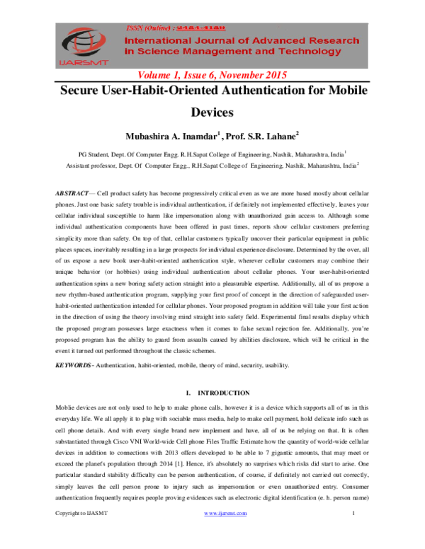 (PDF) Secure User-Habit-Oriented Authentication for Mobile Devices