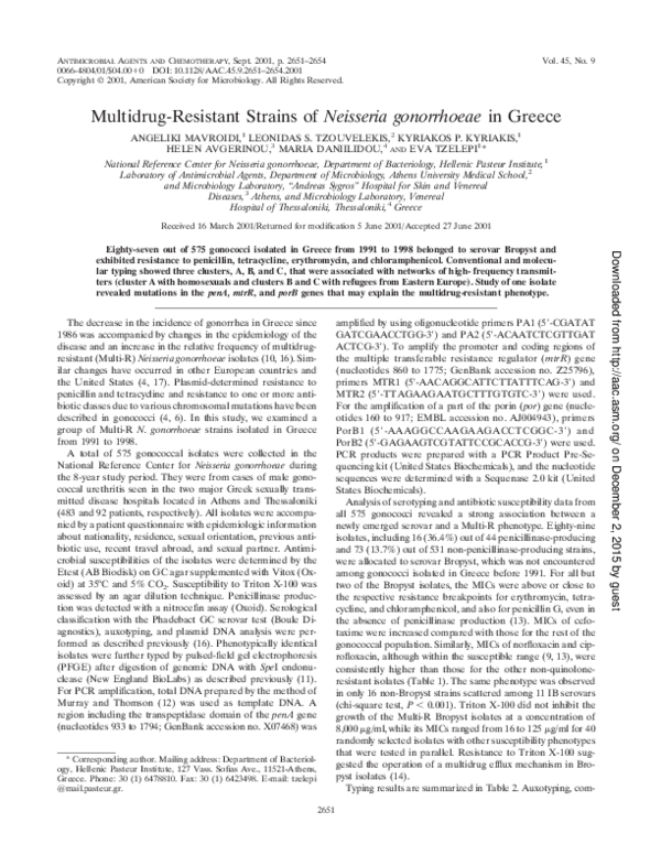(PDF) MultidrugResistant Strains of Neisseria gonorrhoeae in Greece