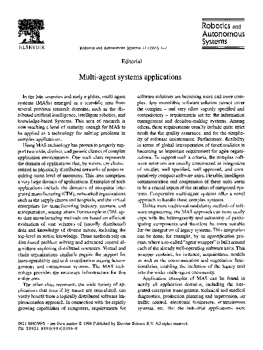 (PDF) Multi-agent systems applications