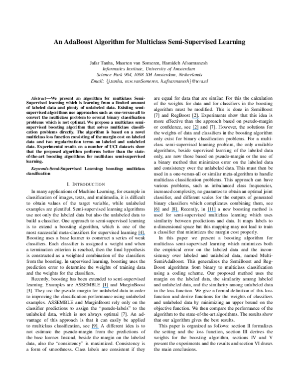 (PDF) An AdaBoost Algorithm for Multiclass Semi-supervised Learning