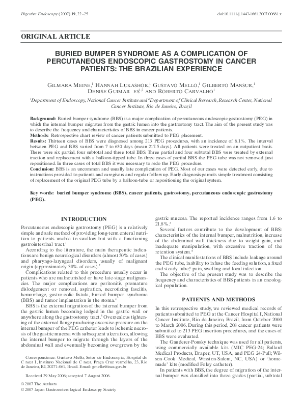 (PDF) BURIED BUMPER SYNDROME AS A COMPLICATION OF PERCUTANEOUS