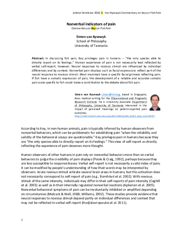 (PDF) Nonverbal indicators of pain Simon van Rysewyk Academia.edu