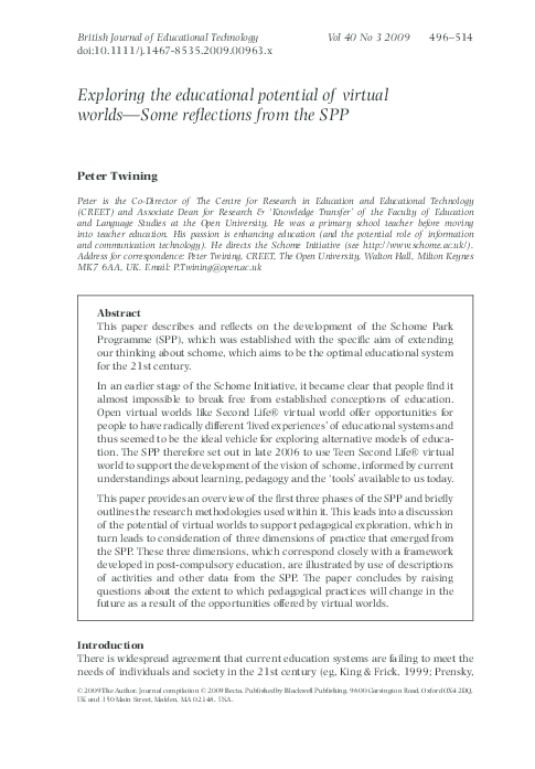 (PDF) Exploring the educational potential of virtual worlds-Some ...