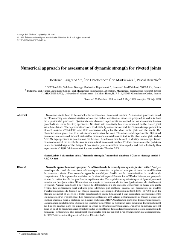 (PDF) Numerical approach for assessment of dynamic strength for riveted