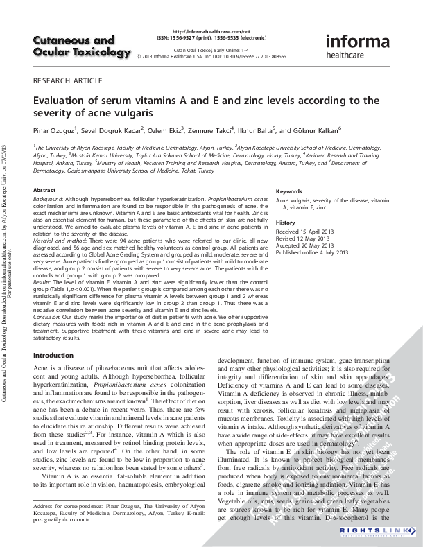 (PDF) Evaluation of serum vitamins A and E and zinc levels according to ...