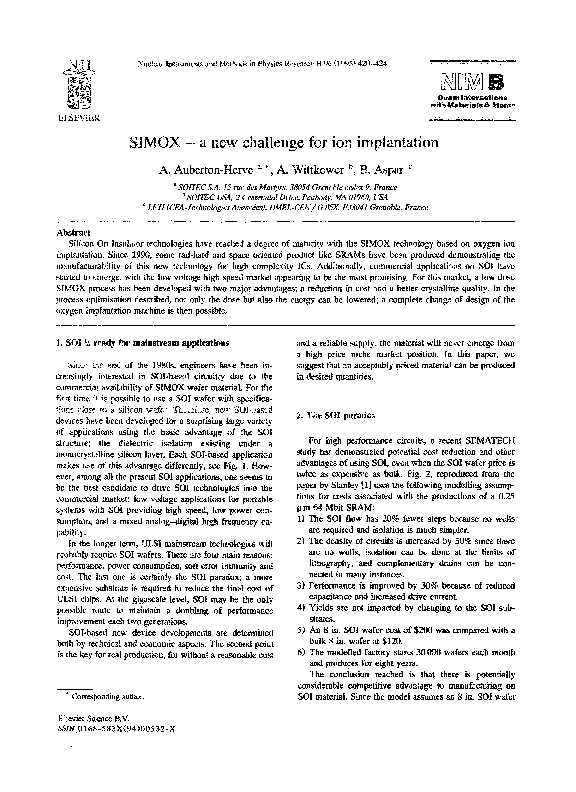 (PDF) SIMOX — a new challenge for ion implantation