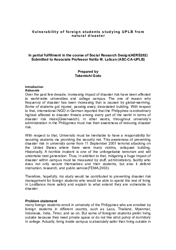 (DOC) Vulnerability of foreign students studying UPLB from natural ...