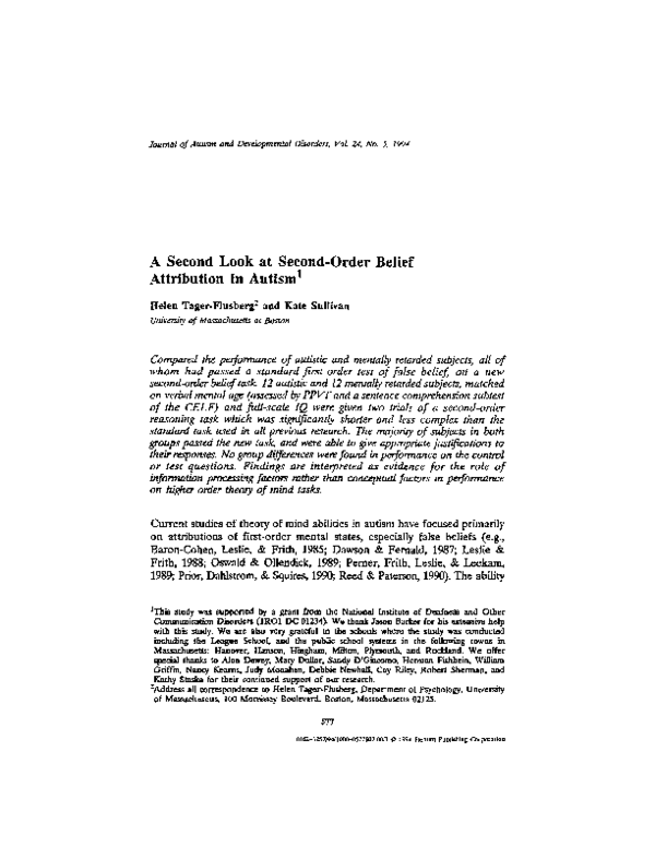 1985 Paper On Theory Of Mind >> Pdf A Second Look At Second Order Belief Attribution In 1985 Paper On Theory Of Mind >> Pdf A Second Look At Second Order Belief Attribution In