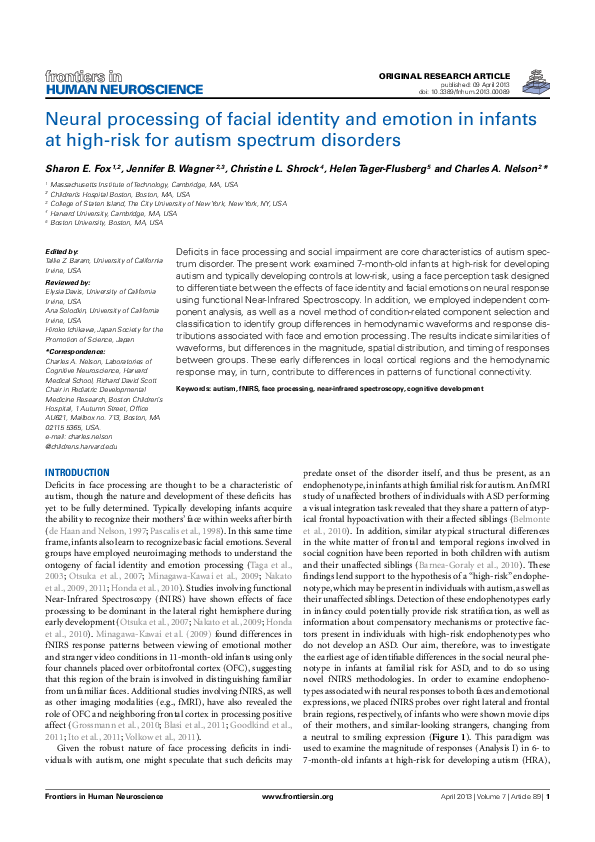 (PDF) Neural Processing of Facial Identity and Emotion in Infants at ...