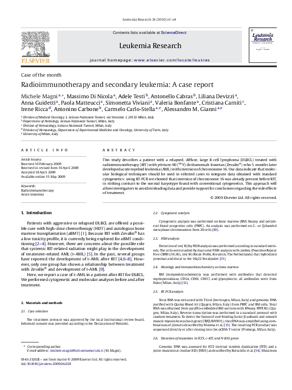 (PDF) Radioimmunotherapy and secondary leukemia: A case report