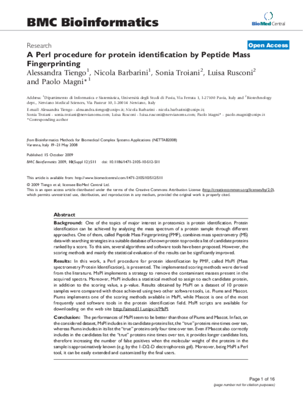 (PDF) A Perl procedure for protein identification by Peptide Mass ...