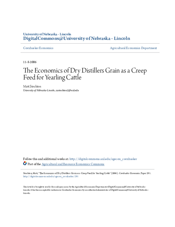 (PDF) The Economics of Dry Distillers Grain as a Creep Feed for