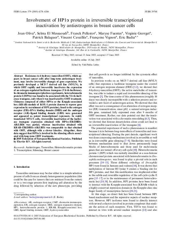 (PDF) Involvement of HP1α protein in irreversible transcriptional ...