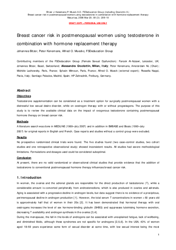 (PDF) Breast cancer risk in postmenopausal women using testosterone in ...