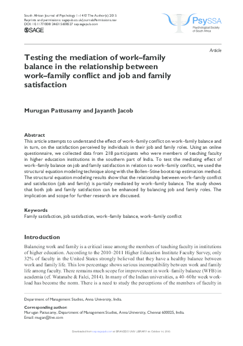 (PDF) Testing the mediation of work–family balance in the relationship ...