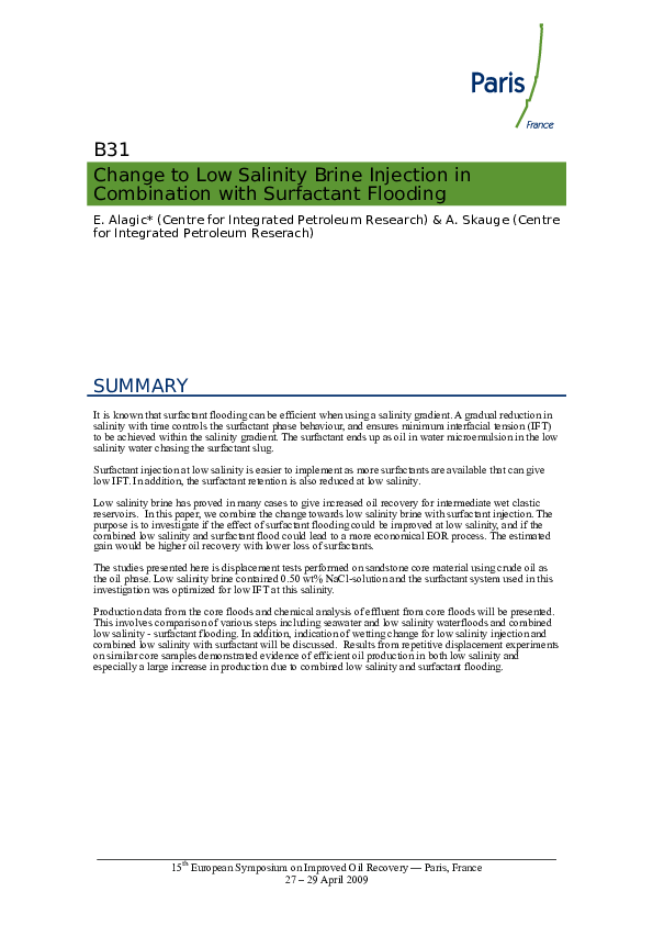 (PDF) Change to Low Salinity Brine Injection in Combination with ...
