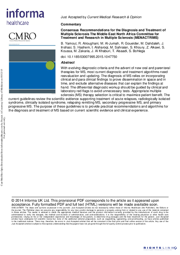 (PDF) Consensus recommendations for the diagnosis and treatment of ...