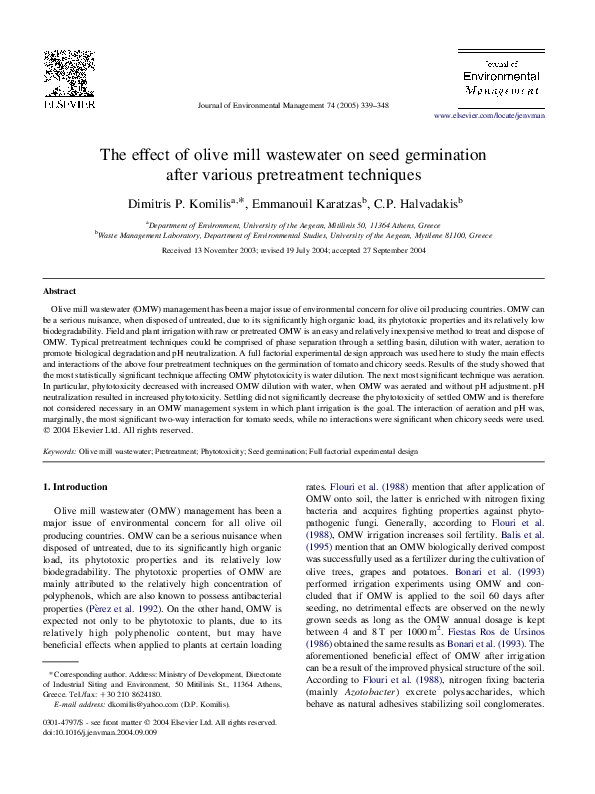 (PDF) The effect of olive mill wastewater on seed germination after ...