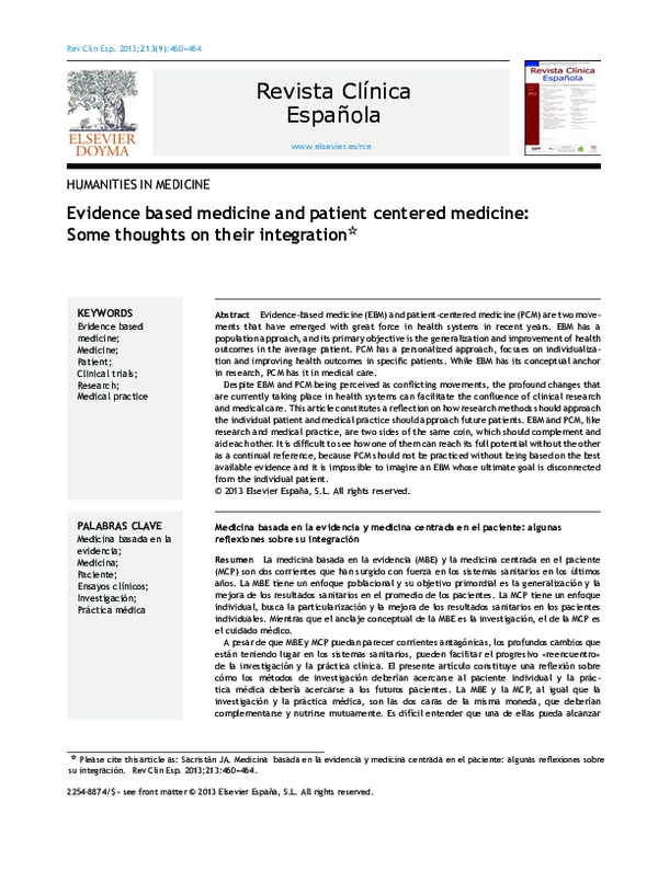 (PDF) Evidence based medicine and patient centered medicine: some ...