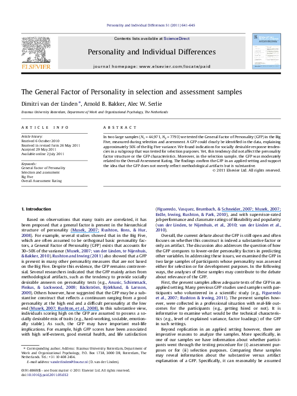 (PDF) The General Factor of Personality in selection and assessment samples